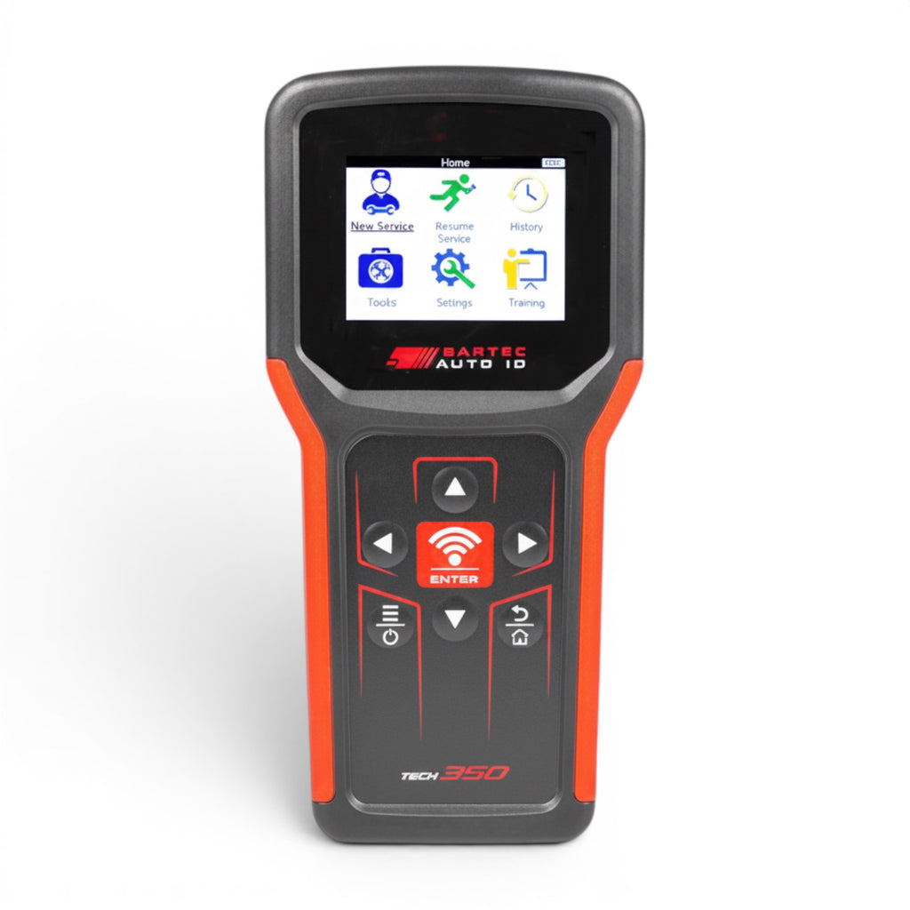 Bartec® TECH350 ve TECH350HD  kablolu profesyonel TPMS teşhis ve sensör programlama cihazının önden görünümü.