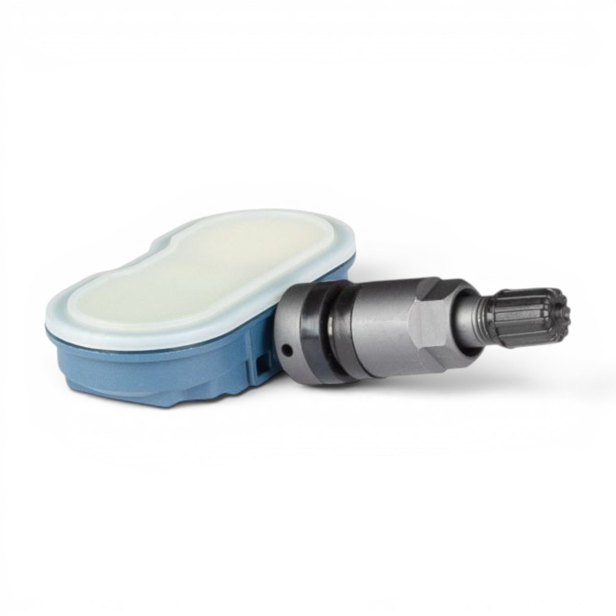 RiteSensor BLUE® TESLA uyumlu Bluetooth® TPMS lastik basınç sensörü, grafit gri. Ters yüz görünüm.