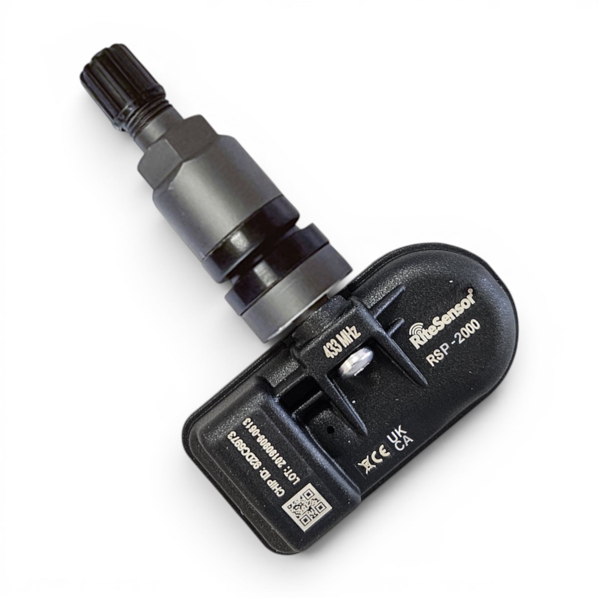 RiteSensor® ve RiteSensor PREMIUM® universal TPMS lastik basınç sensörü. Grafit gri metal siboplu.