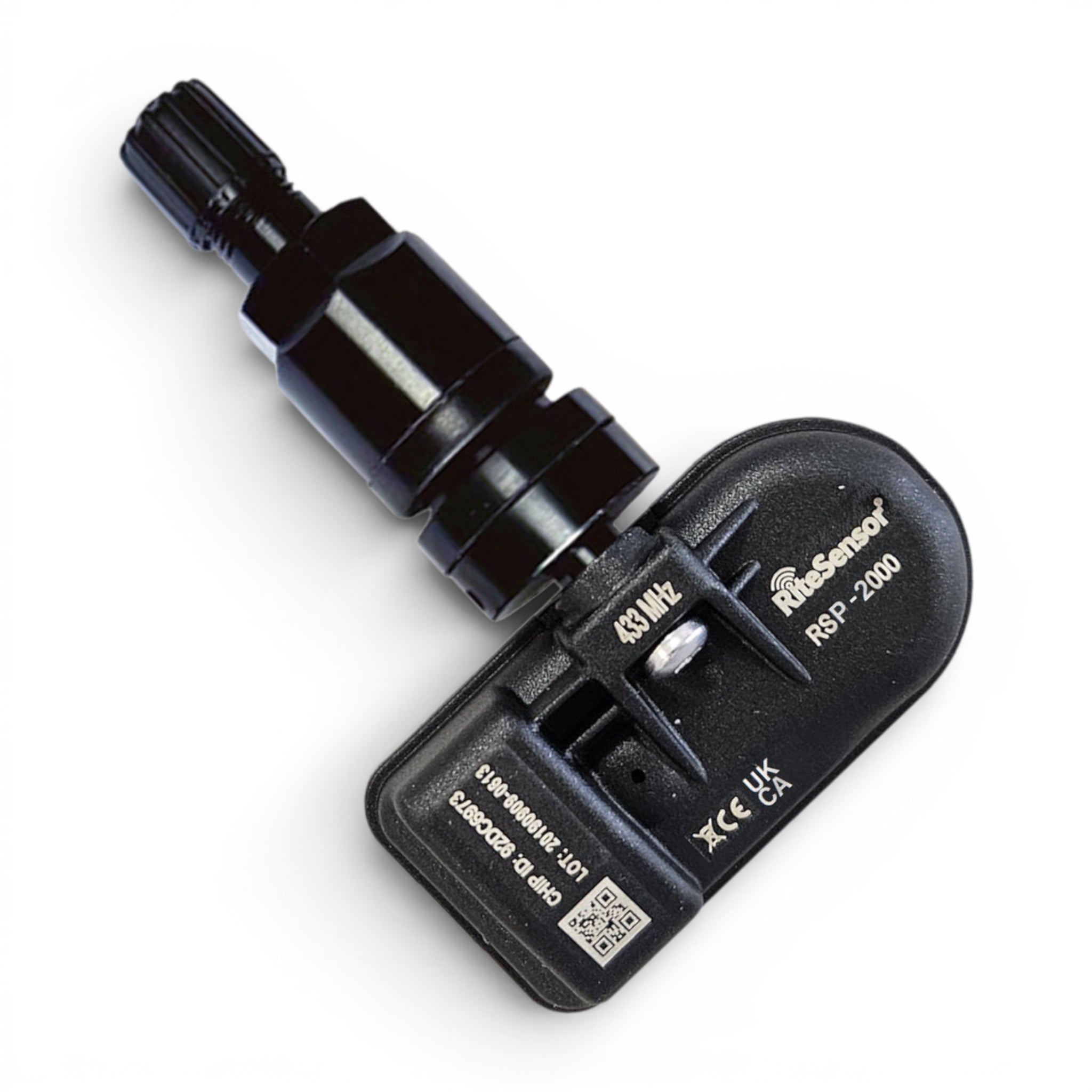 RiteSensor® ve RiteSensor PREMIUM® universal TPMS lastik basınç sensörü. Siyah metal siboplu.